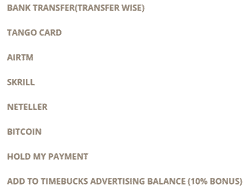 Timebucks payment options