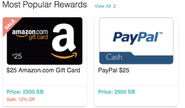 Get gift cards like an Amazon gift card or get paid in PayPal cash