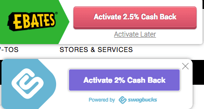 Ebates and Swagbucks browser extensions side by side