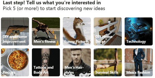 Choosing topics you're interested in Pinterest