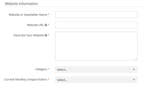 example of CJ affiliate network signup screen