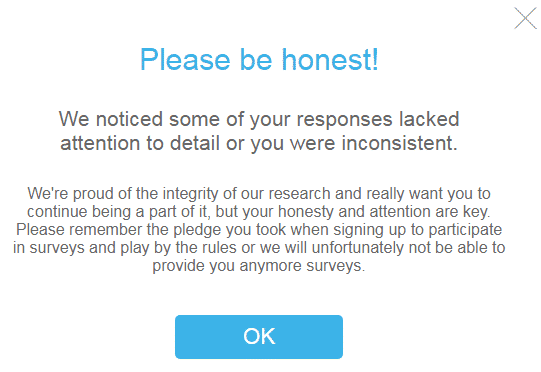 Swagbucks survey error when not answering questions correctly