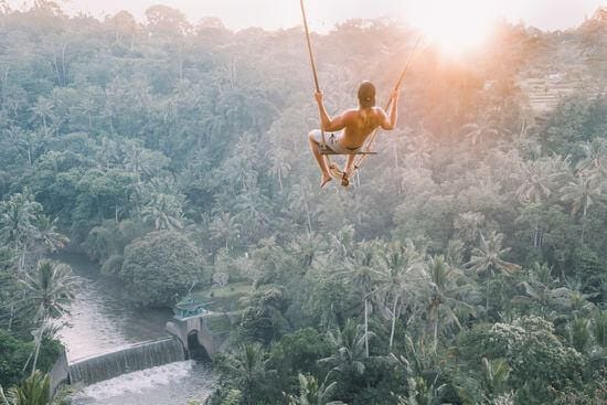 Guy swinging through trees