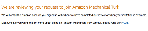 Waiting for approval for Amazon Mechanical Turk Account