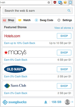 swagbucks swagbutton shop section to get cash back for shopping