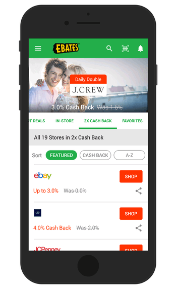 Ebates app cash-back screen
