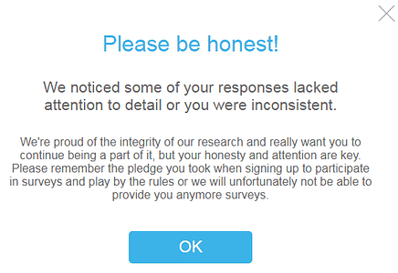 Swagbucks survey error when not answering questions correctly