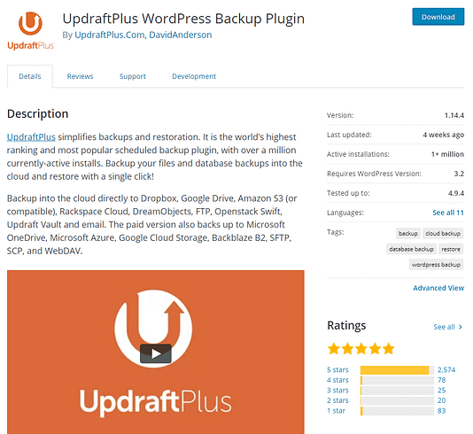 updraft plus plugin to backup your WordPress website or blog